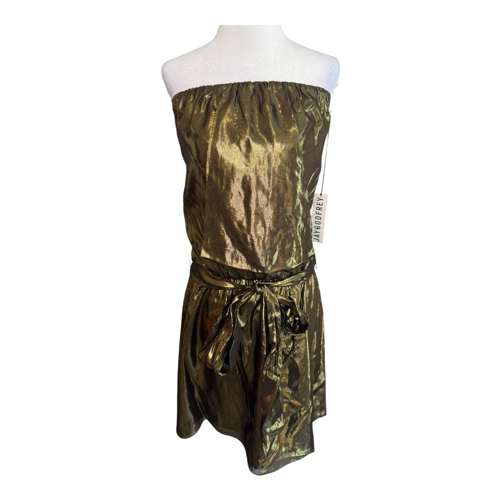Jay Godfrey Metallic Gold Silk Blend Strapless Mini Dress Women's Size 2 NWT